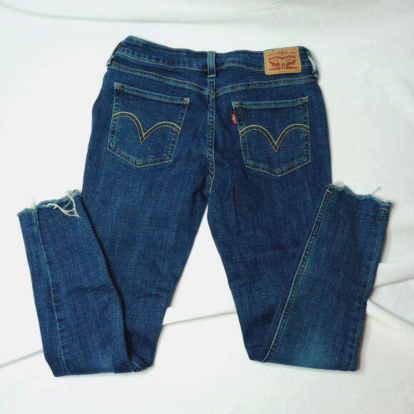 Levi's 535 Super Skinny Distressed Jeggings Cropped Blue Jeans Mid Rise sz 29/28 - Picture 2 of 7